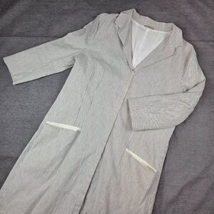 Annette Gortz Coat Size S / 4 / 6 Striped Half Sleeve Linen Cotton Designer Gray
